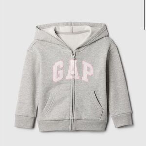 GAP Kids Light Gray Hoodie with Pink Logo